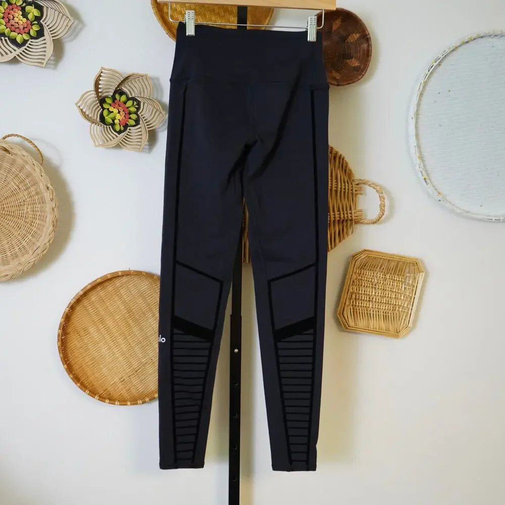 Alo Yoga Flocked High Waist Moto‎ Leggings Black Womens Size Small